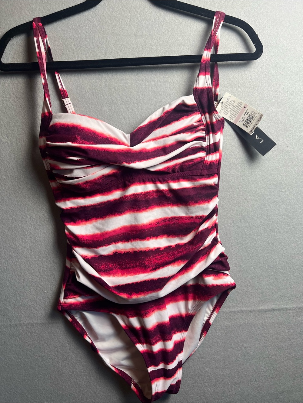 One-Piece Swimsuit in Burgundy & White Stripe
